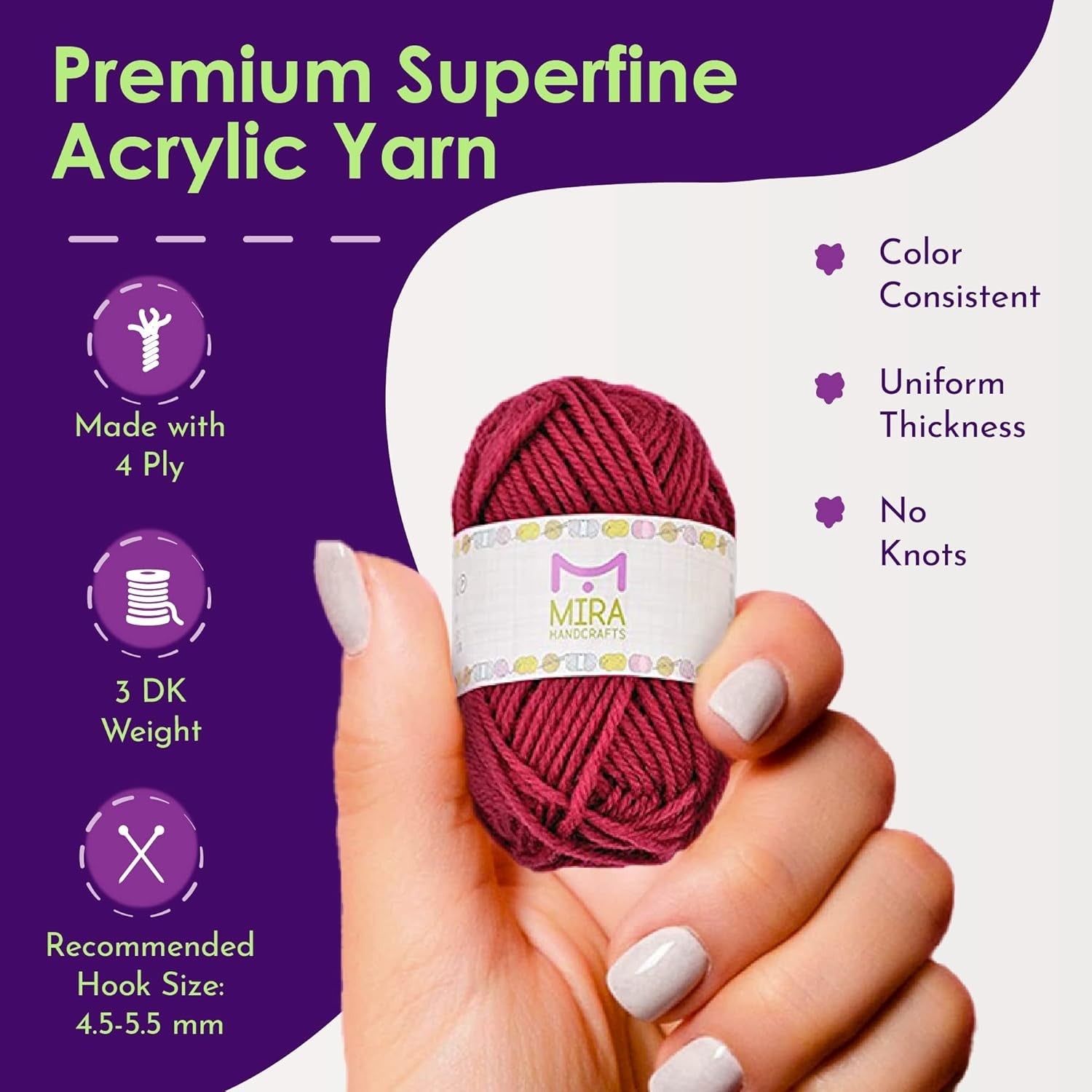 20 Multicolored Acrylic Yarn Skeins - Totaling 438 Yards for Crochet Projects