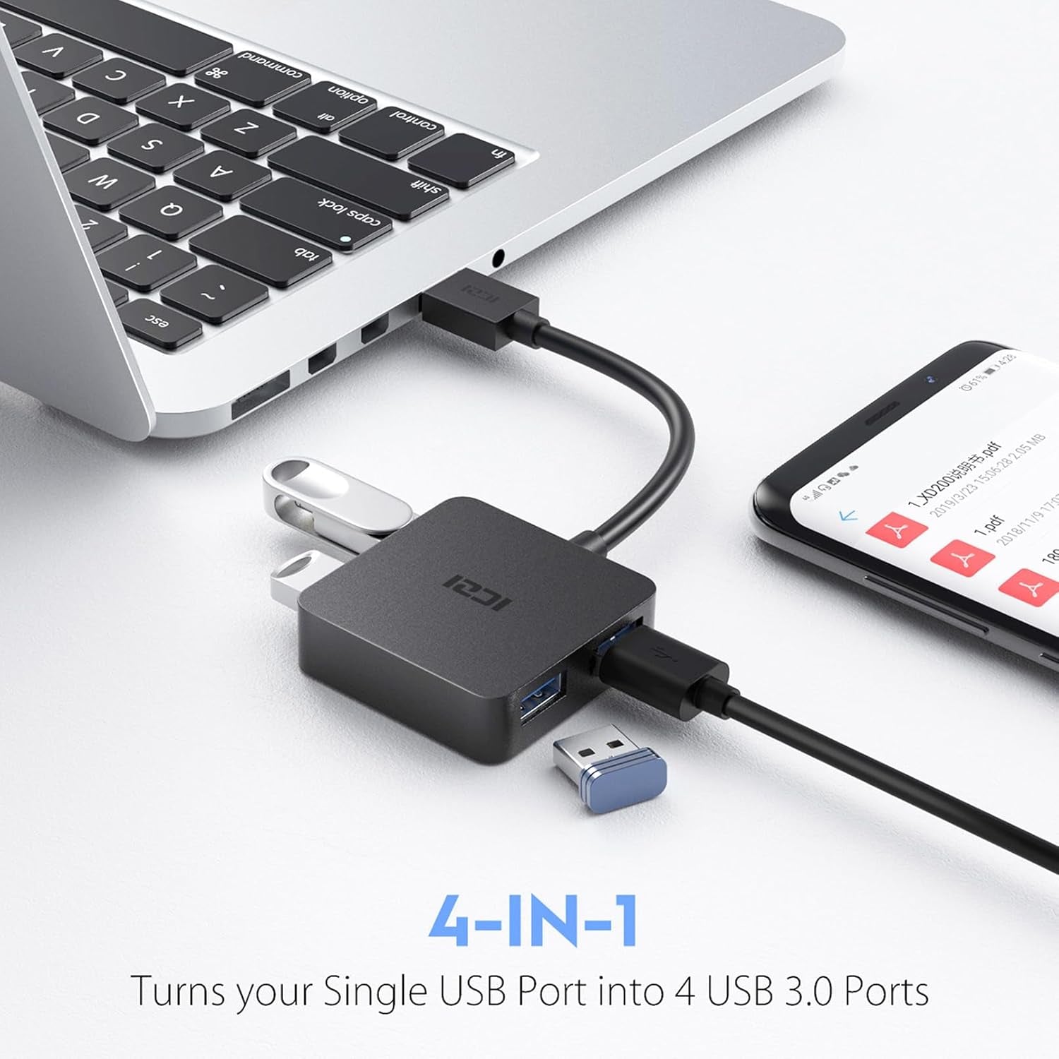 ICZI USB 3.0 Hub, 4 Ports USB Splitter Multiple Extender for Laptop, PC, Macbook, Mac Mini, Imac, Surface Pro, Mobile HDD