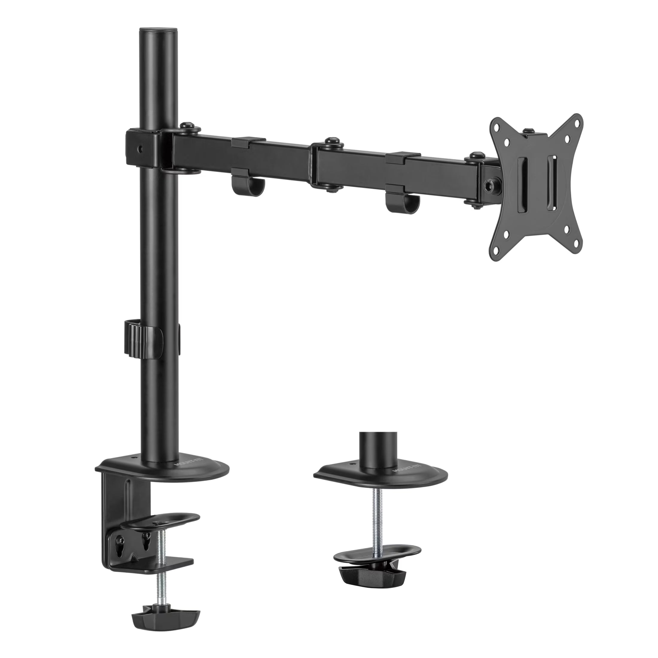 Mount-It! Single Monitor Arm 17" to 32", Full Motion Adjustment with Tilt, Rotation, Swivel, Height Adjustment along Pole, Clamp or Grommet Mounting, Monitor Desk Mount