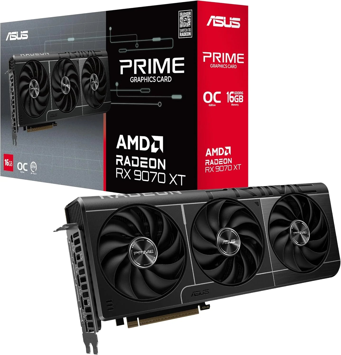 ASUS PRIME-RX9070XT-O16G Prime Radeon RX 9070 XT OC Edition Graphics Card ,Pcie 5.0, HDMI/DP 2.1, 2.5-Slot Design