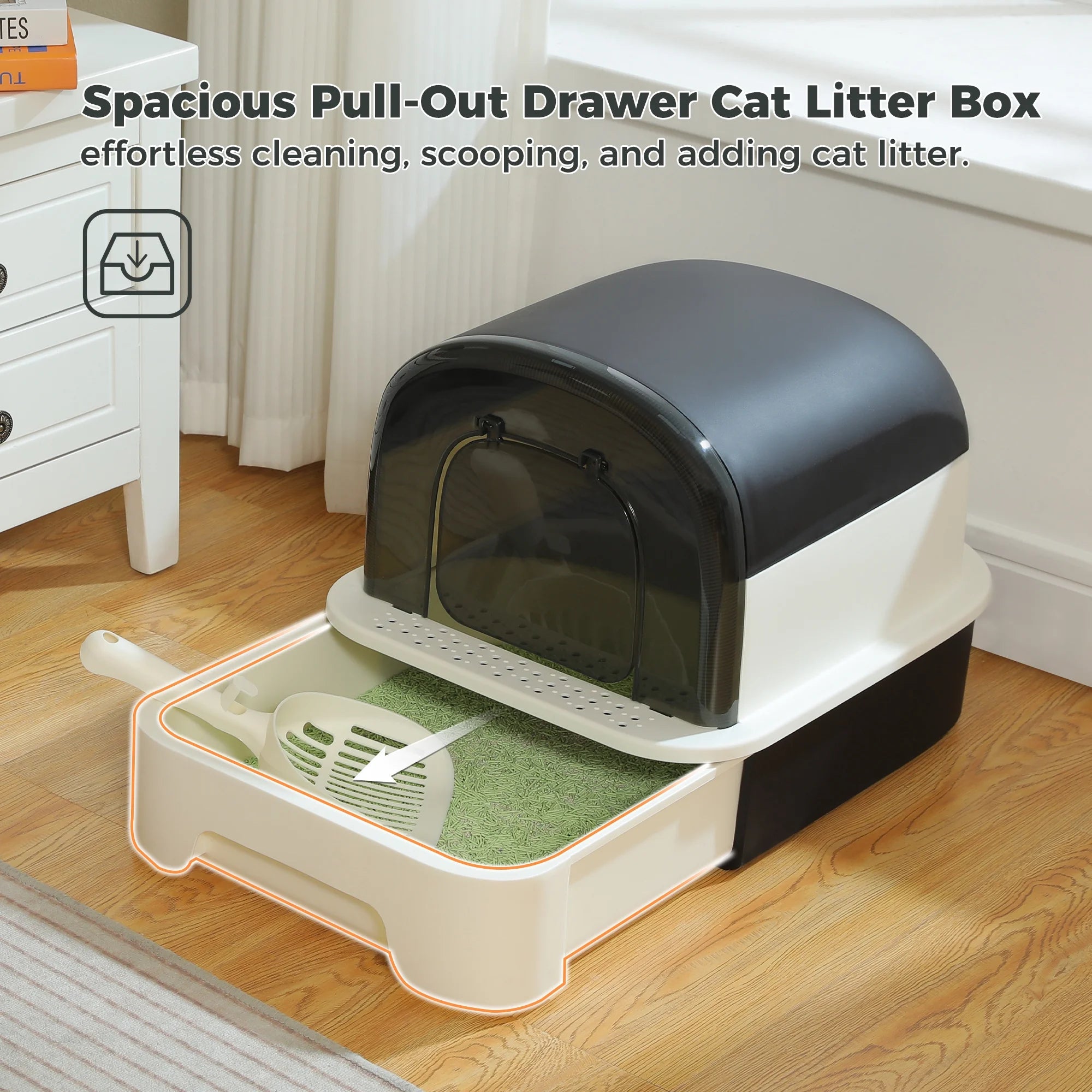 PAWZ Road Large Cat Litter Box with Scoop Litter Box with Lid Double-Layer Leak-Proof Litter Box for Cat, Black