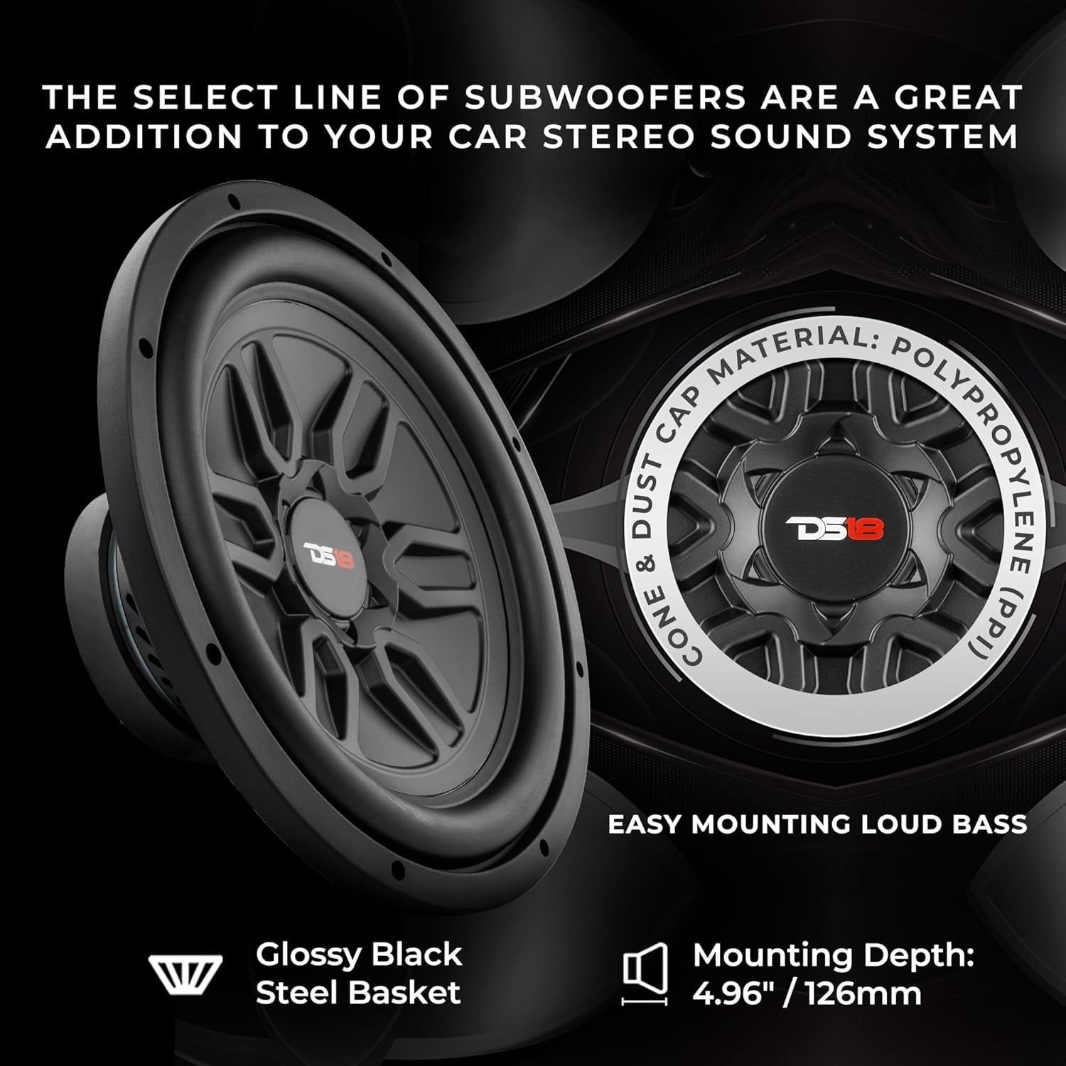 DS18 SLC-MD12.4D Car Subwoofer 12" 1000 Watts Max Power 250 Watts RMS Dual Voice Coil 4 Ohms. Easy Mounting. Loud Bass for Vehicle Stereo Sound System - 1 Speaker