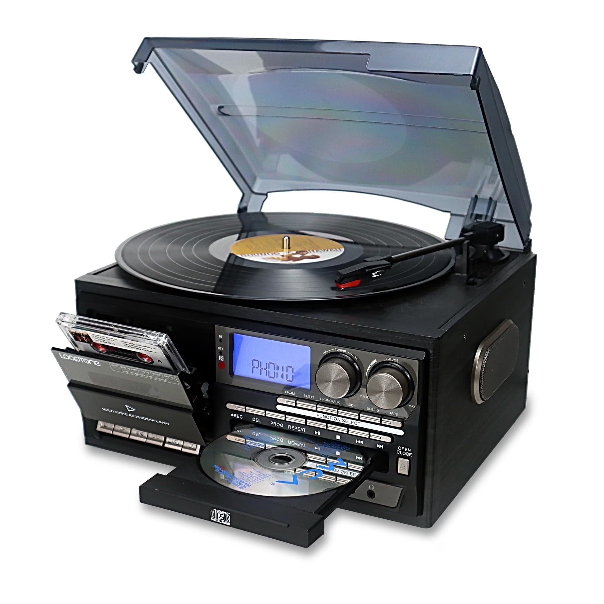 Looptone Vinyl Record Player Bluetooth In/Out Turntable CD Tape Radio USB Recorder Aux in RCA Out