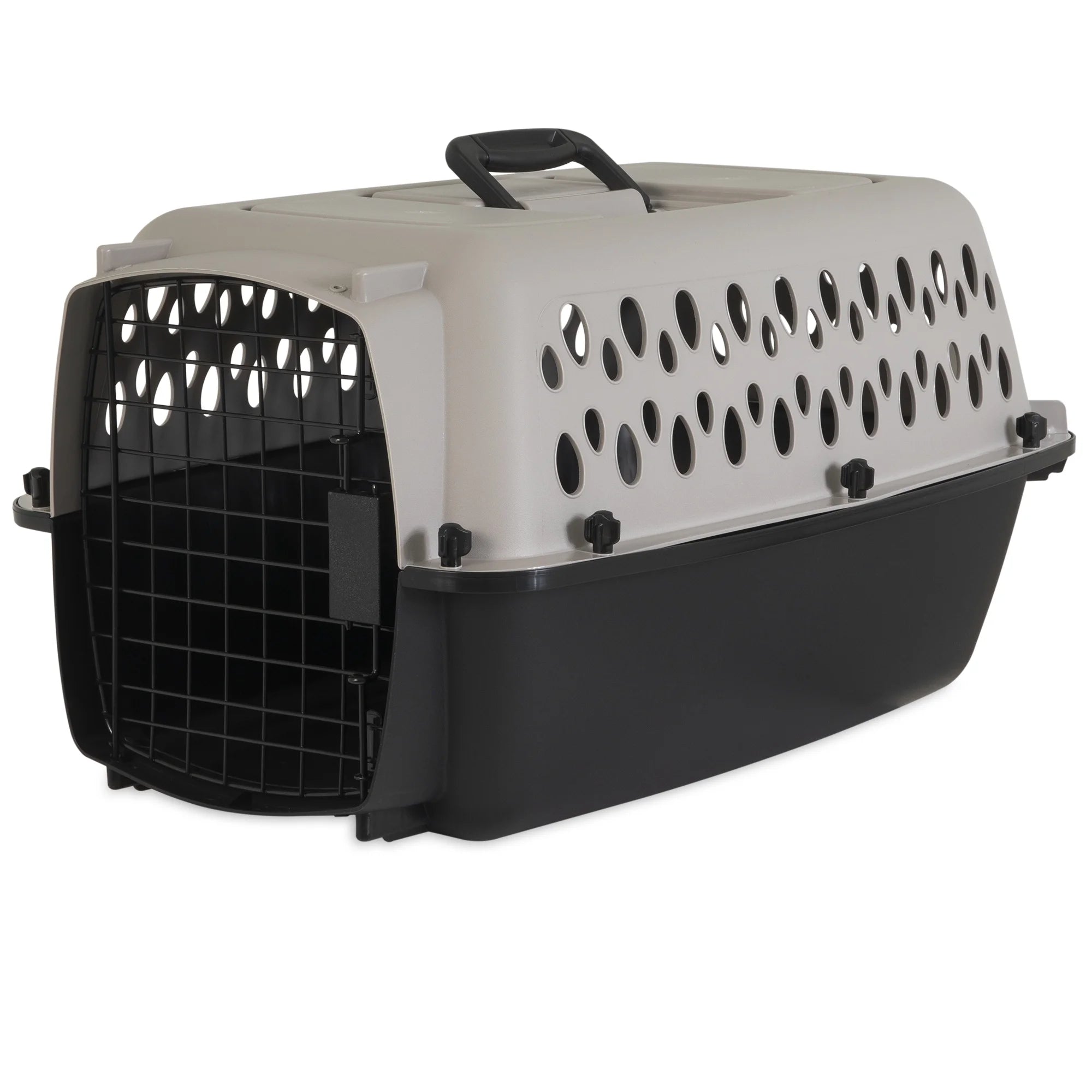 Vibrant Life Pet Portable Kennel for Dogs, Hard-Sided Travel Carrier, Durable, Metal Door, Black & Grey, for Pets up to 15 Lbs, 23" L X 15.2" W X 11.8" H