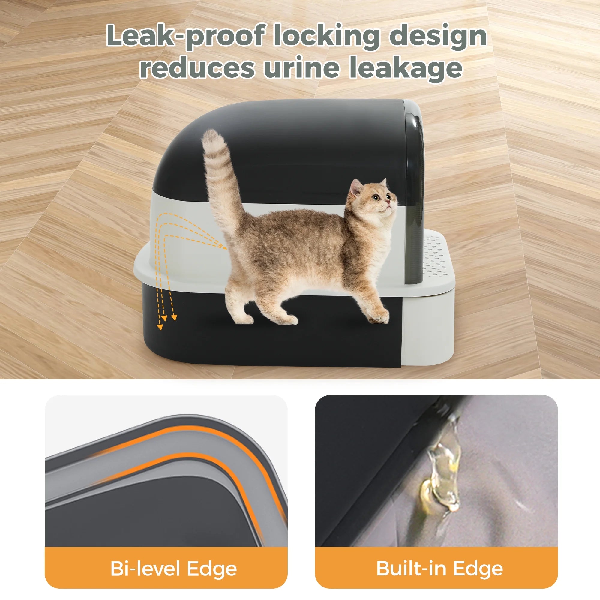 PAWZ Road Large Cat Litter Box with Scoop Litter Box with Lid Double-Layer Leak-Proof Litter Box for Cat, Black