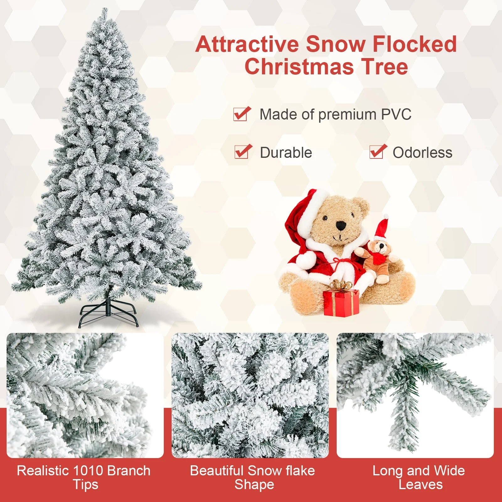 7.5Ft Snow Flocked Hinged Artificial Christmas Tree Unlit Holiday Decor