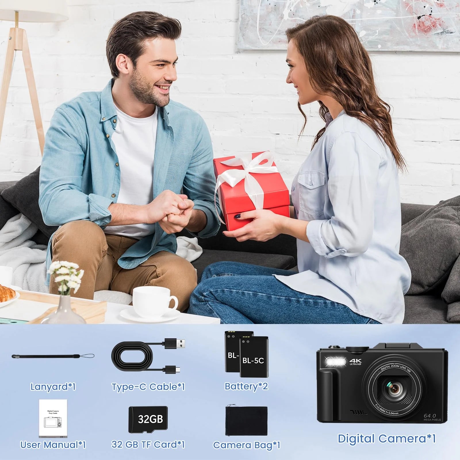 4K 64MP Digital Vlogging Camera with 3'' 180° Flip Screen, 18X Zoom, Autofocus, and 32GB SD Card - Ideal for Beginners on YouTube