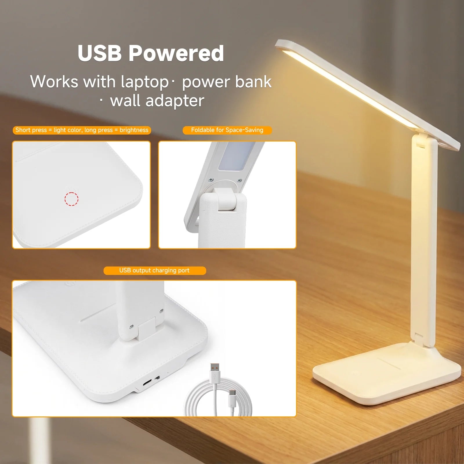 NOYAFA Led Desk Lamp Dimmable Desk Light Reading Lamp 3 Lighting Modes, Eye Protection Accessories, Study Desk Lamp Equipped USB Suitable for Home Office