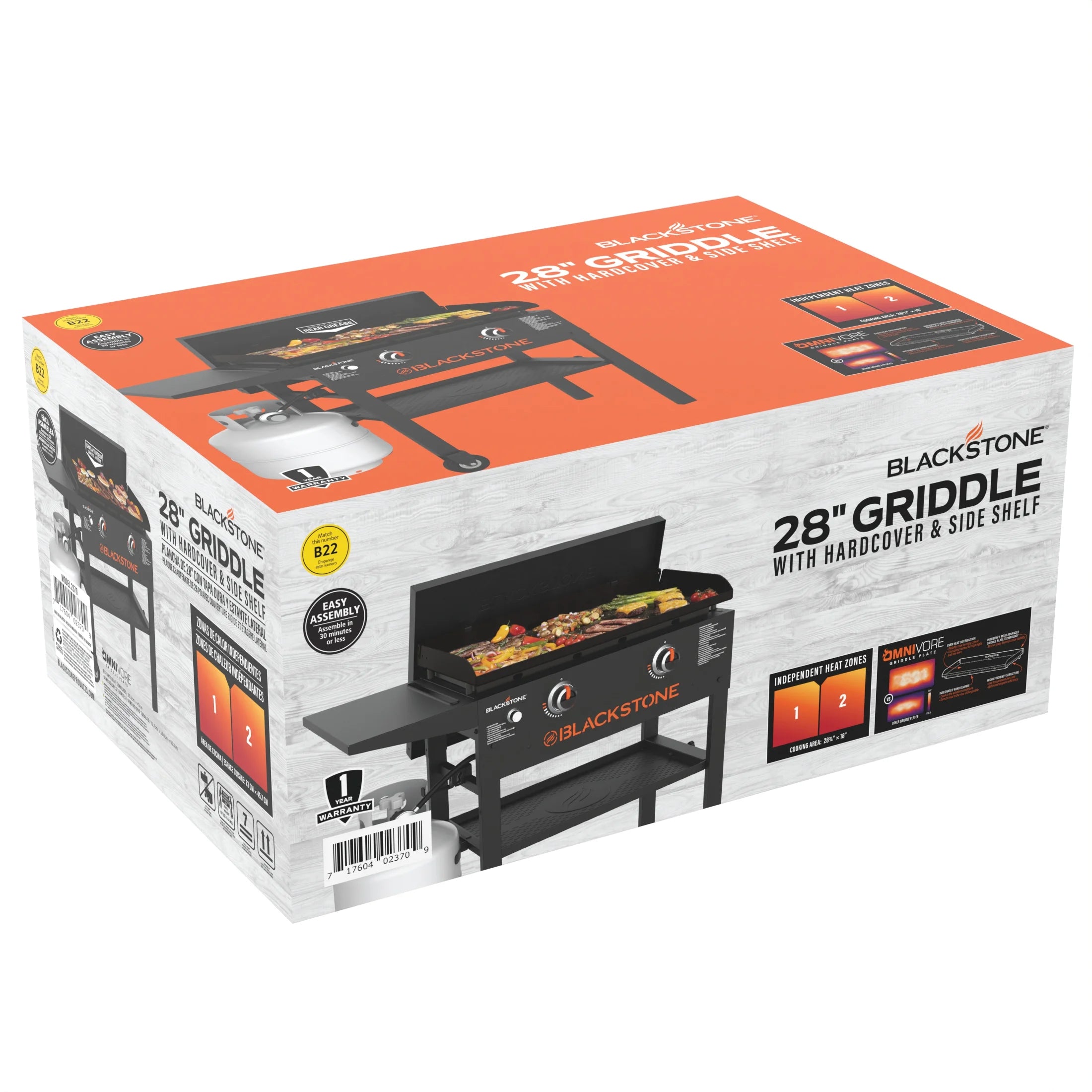 Blackstone Original Outdoor Griddle, 2-Burner 28" Propane Flat Top Grill with Hard Cover, Black