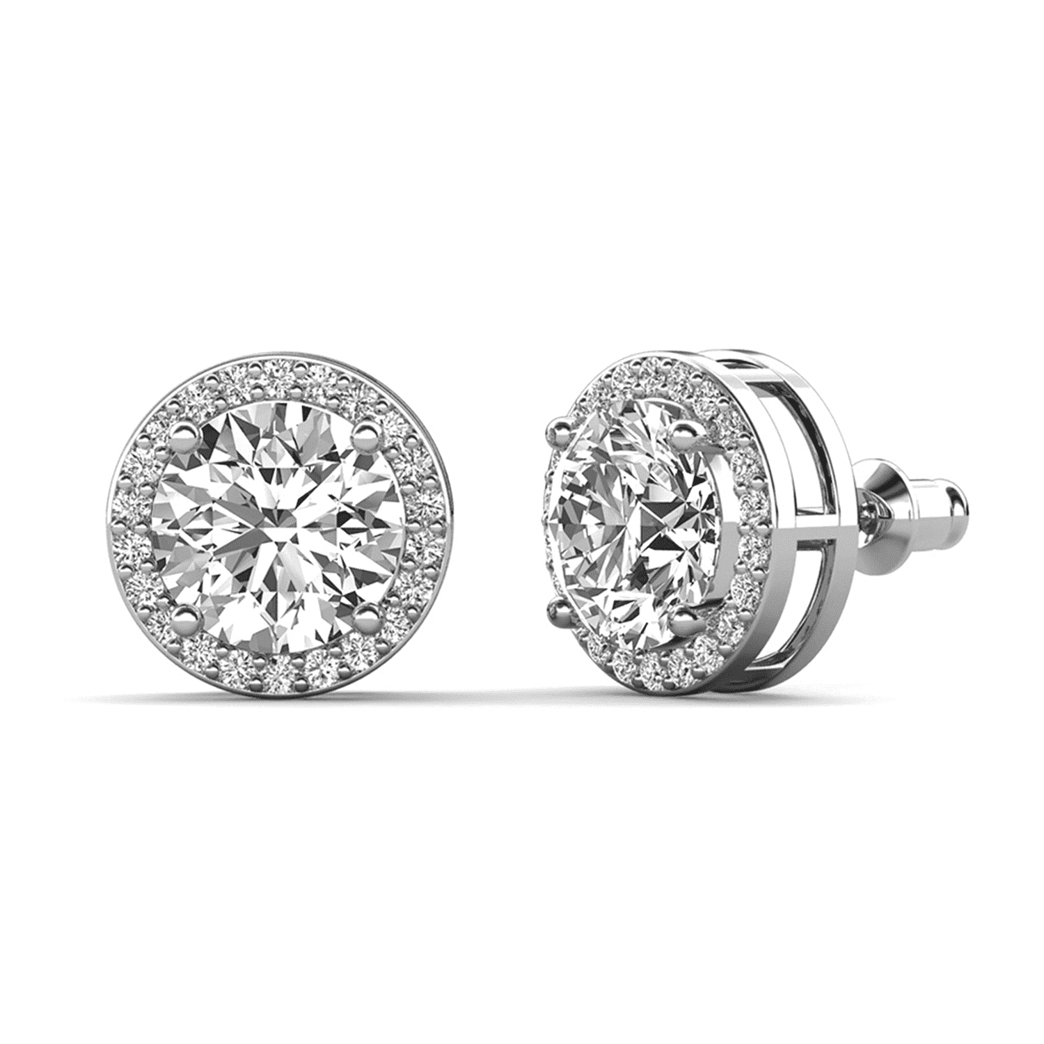 Cate & Chloe Ariel 18K White Gold Plated Silver Halo Stud Earrings with Simulated Diamonds for Women