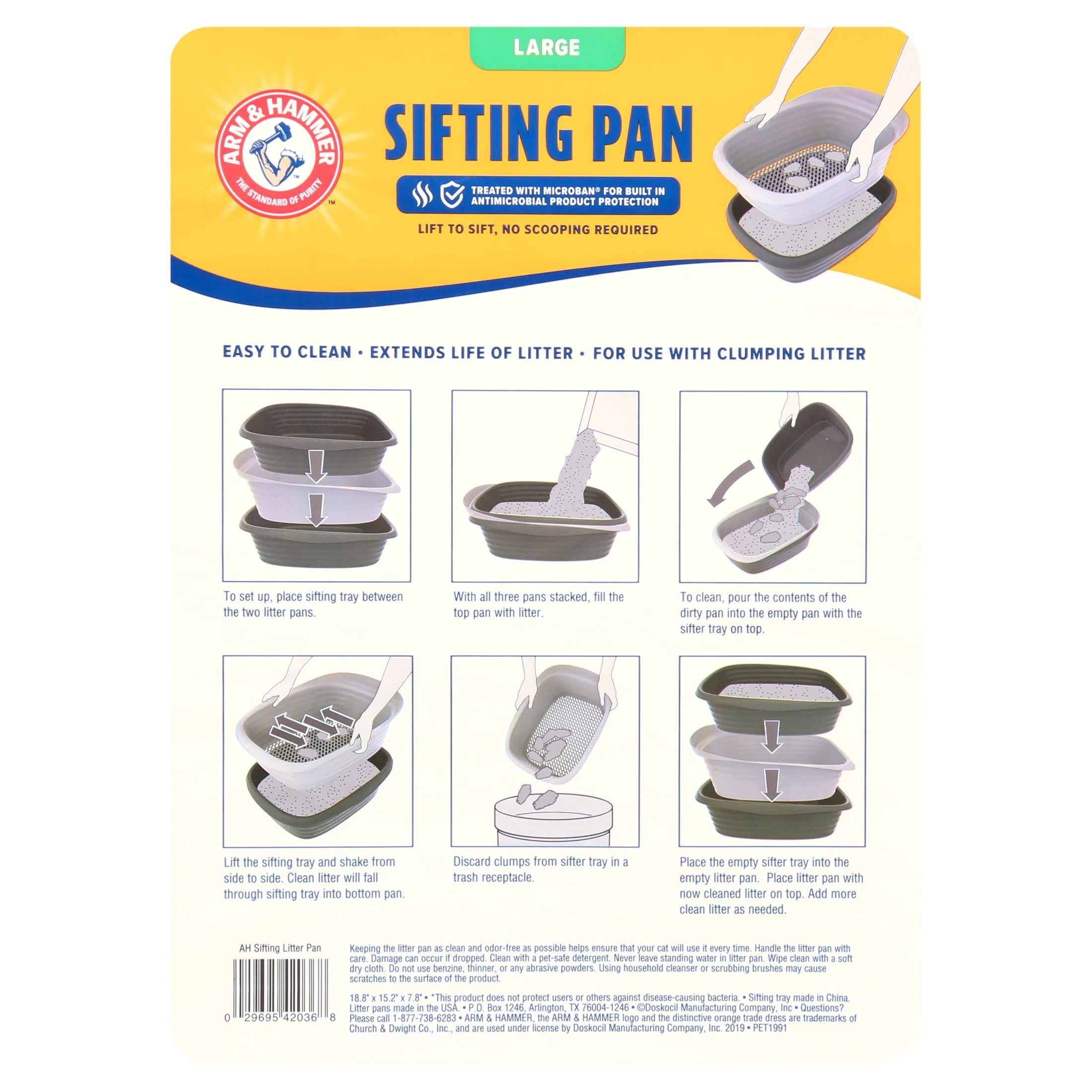 Arm & Hammer Sifting Cat Litter Box, 2 Open Top Plastic Cat Litter Pans and Cat Litter Tray, Large, Black and White