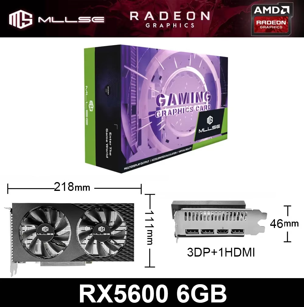 MLLSE New Radeon RX5600 6GB Graphic Card GDDR6 6GB Gaming Computer GPU AMD RX5600 6GB Game Desktop Computer Graphics Card