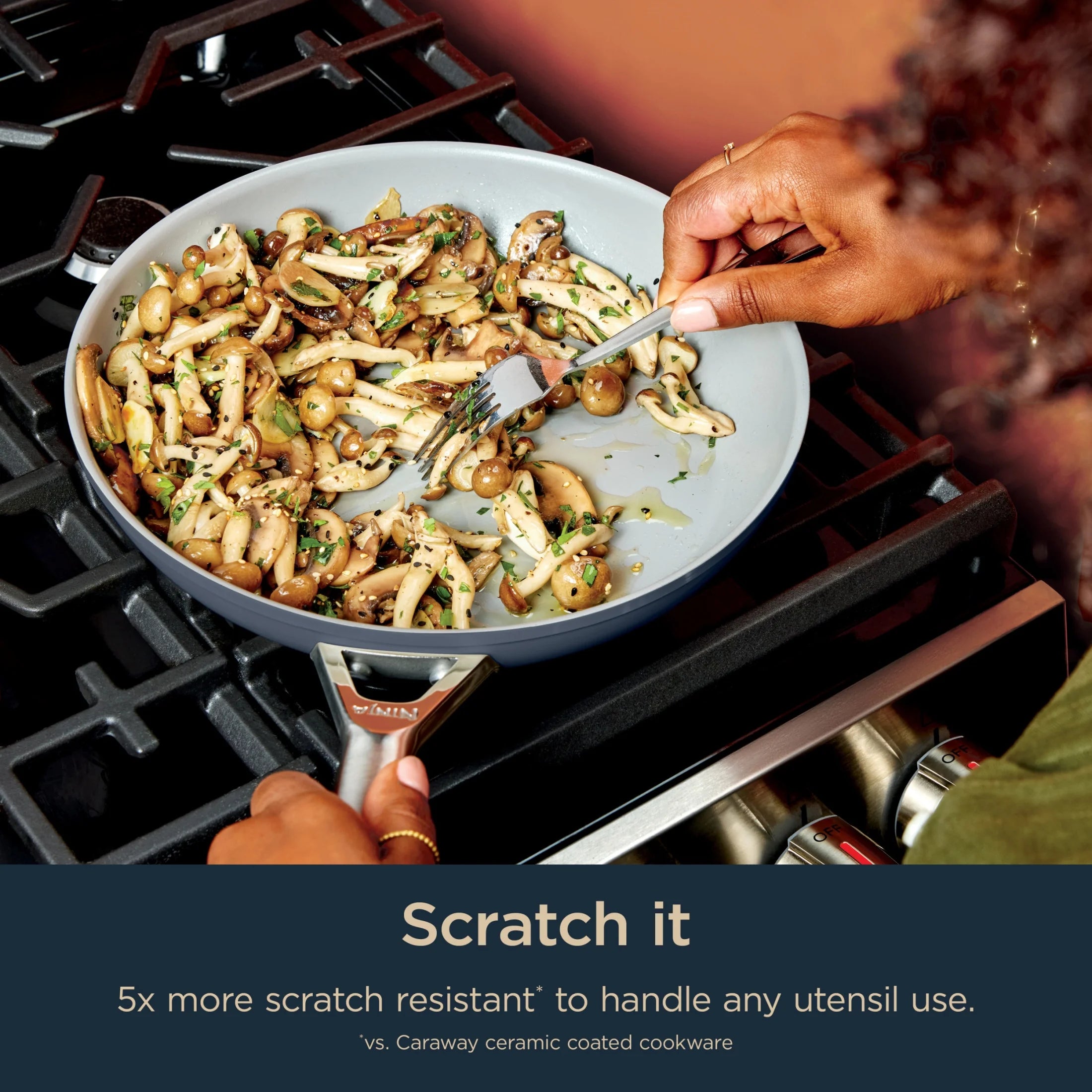 Ninja Ceramic Pro 10-Piece Cookware Set, Aluminum and Stainless Steel, Non-Stick Set, Glass Lids, Stove to 550F Oven Safe, Dishwasher Safe, Midnight Blue, CW38000