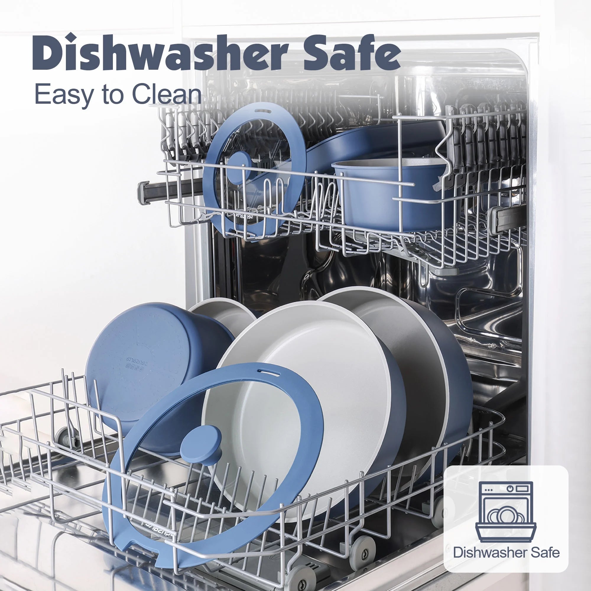 SENSARTE Ceramic Nonstick Pots and Pans Set with Detachable Handle, 18Pcs Induction Kitchen Cookware Sets Stackable, Dishwasher/Oven Safe(Navy Blue)