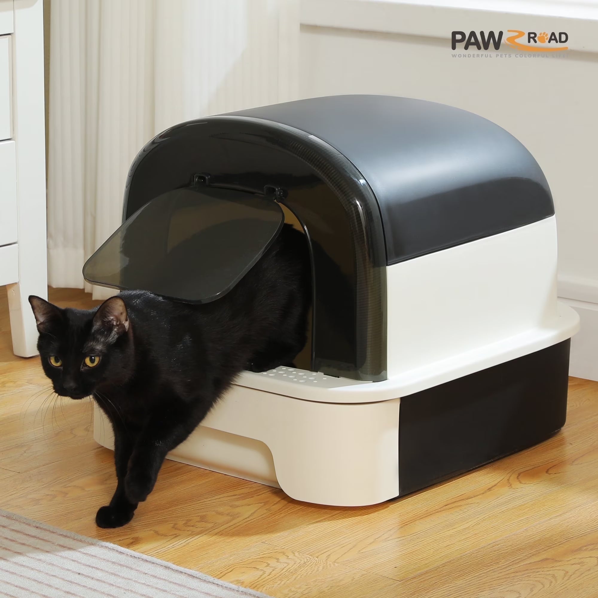 PAWZ Road Large Cat Litter Box with Scoop Litter Box with Lid Double-Layer Leak-Proof Litter Box for Cat, Black
