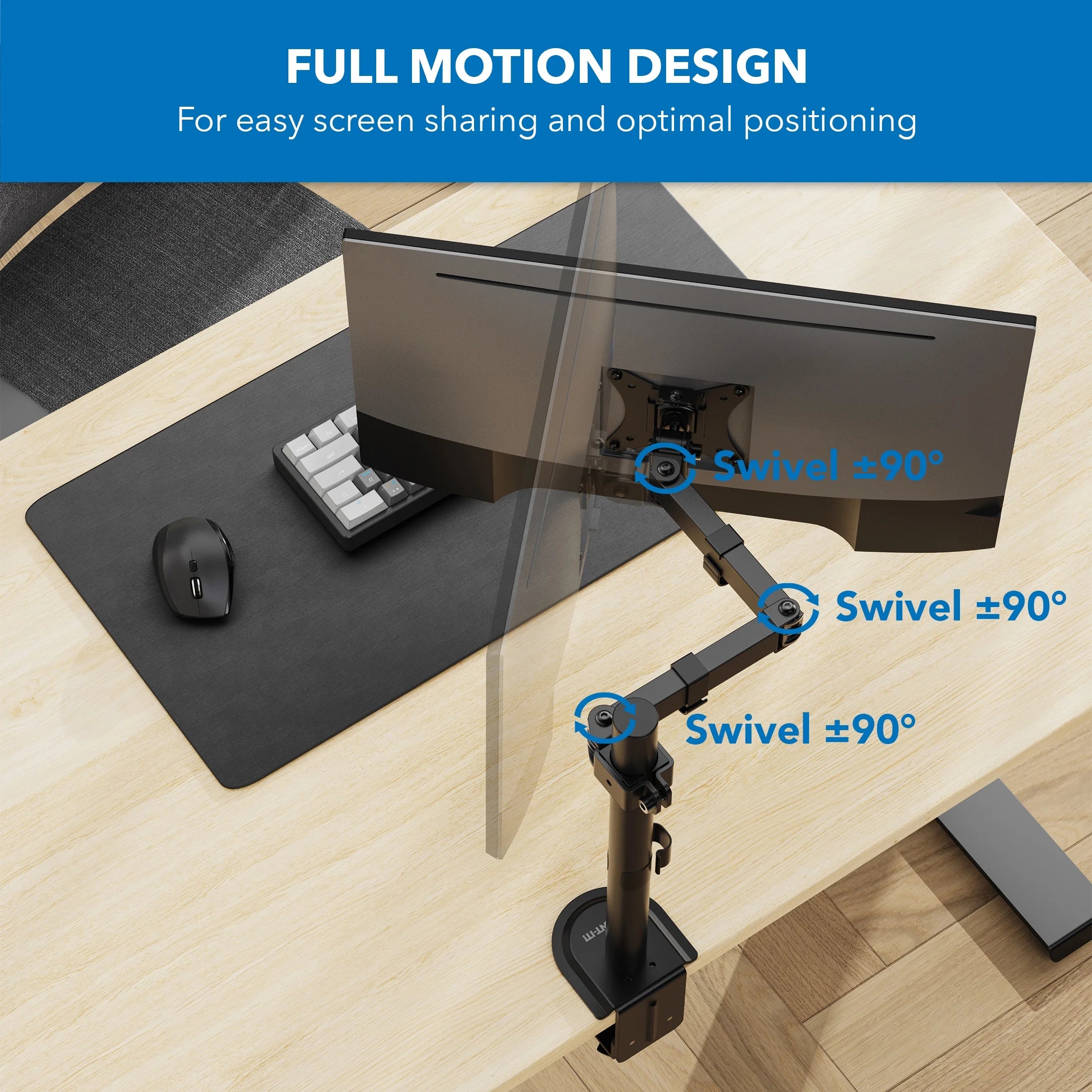 Mount-It! Single Monitor Arm 17" to 32", Full Motion Adjustment with Tilt, Rotation, Swivel, Height Adjustment along Pole, Clamp or Grommet Mounting, Monitor Desk Mount