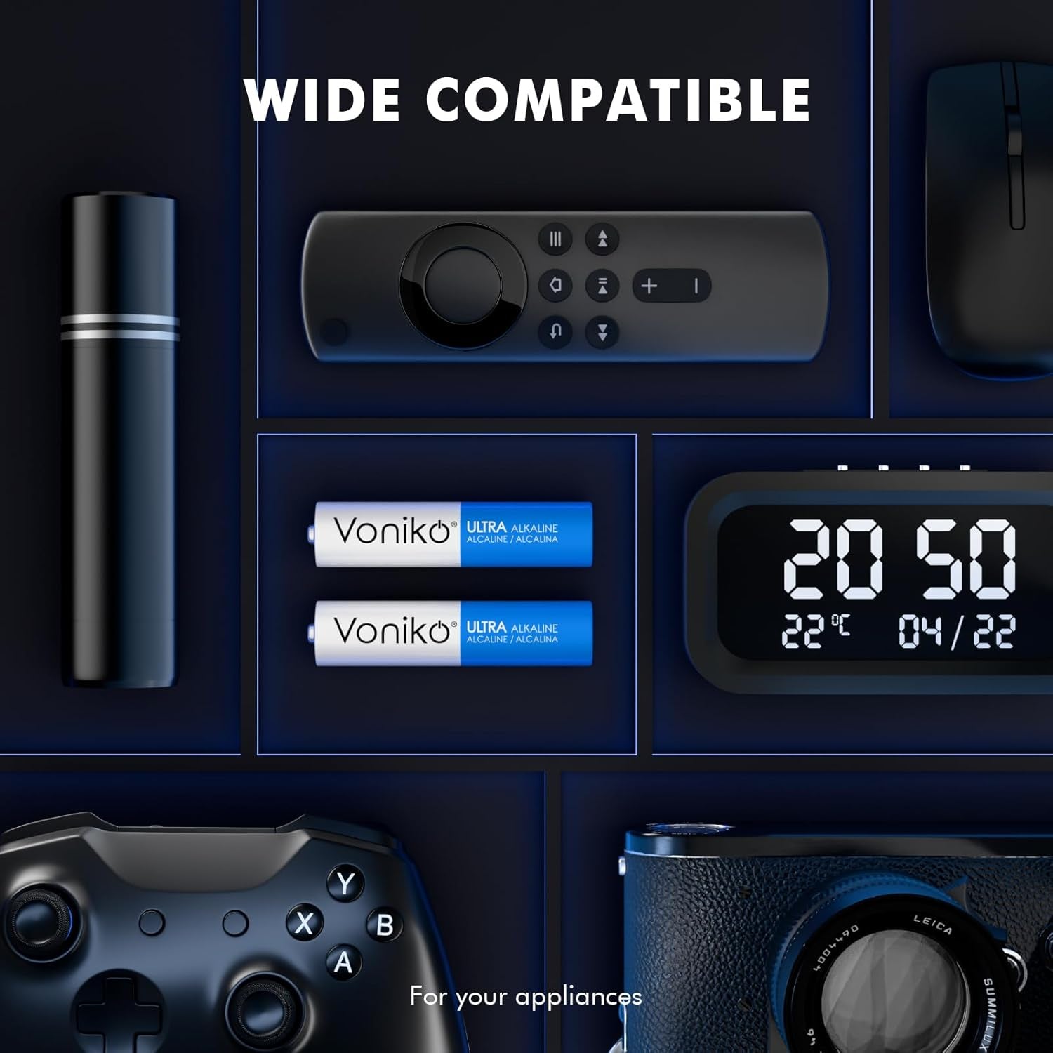 Voniko Ultra AAA Alkaline Batteries - 24 Pack, Long-Lasting Performance, 10-Year Shelf Life, Leak-Proof and Mercury-Free