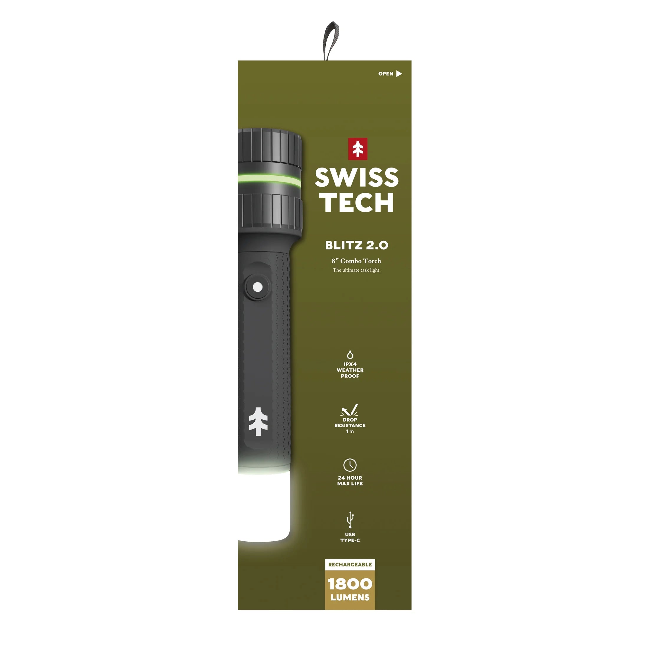 Swiss Tech 1800 Lumen LED Rechargeable Combo Flashlight, IPX4 Weatherproof, Drop Resistant, Black