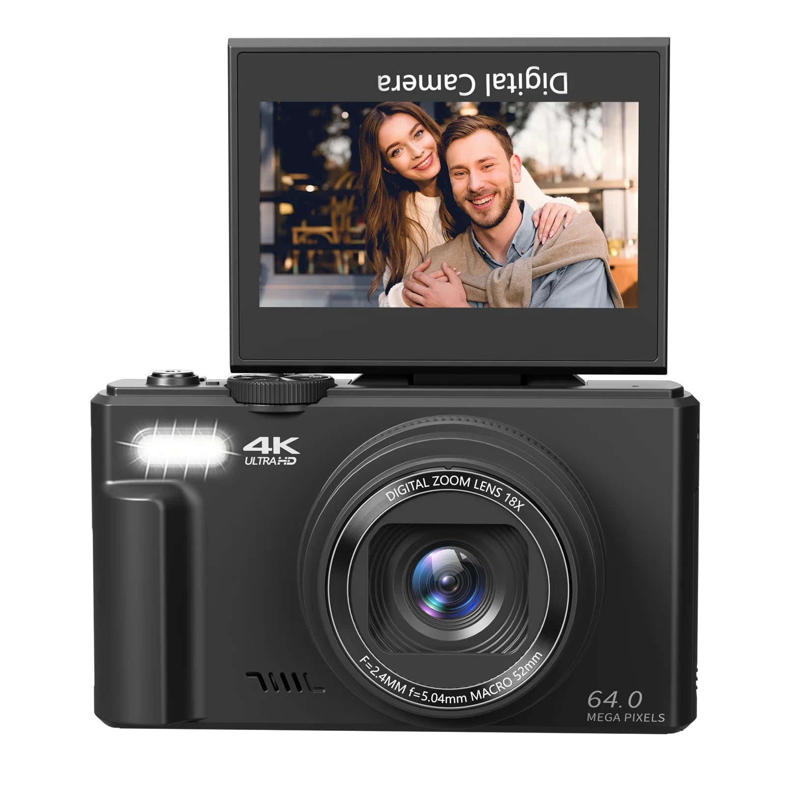 4K 64MP Digital Vlogging Camera with 3'' 180° Flip Screen, 18X Zoom, Autofocus, and 32GB SD Card - Ideal for Beginners on YouTube