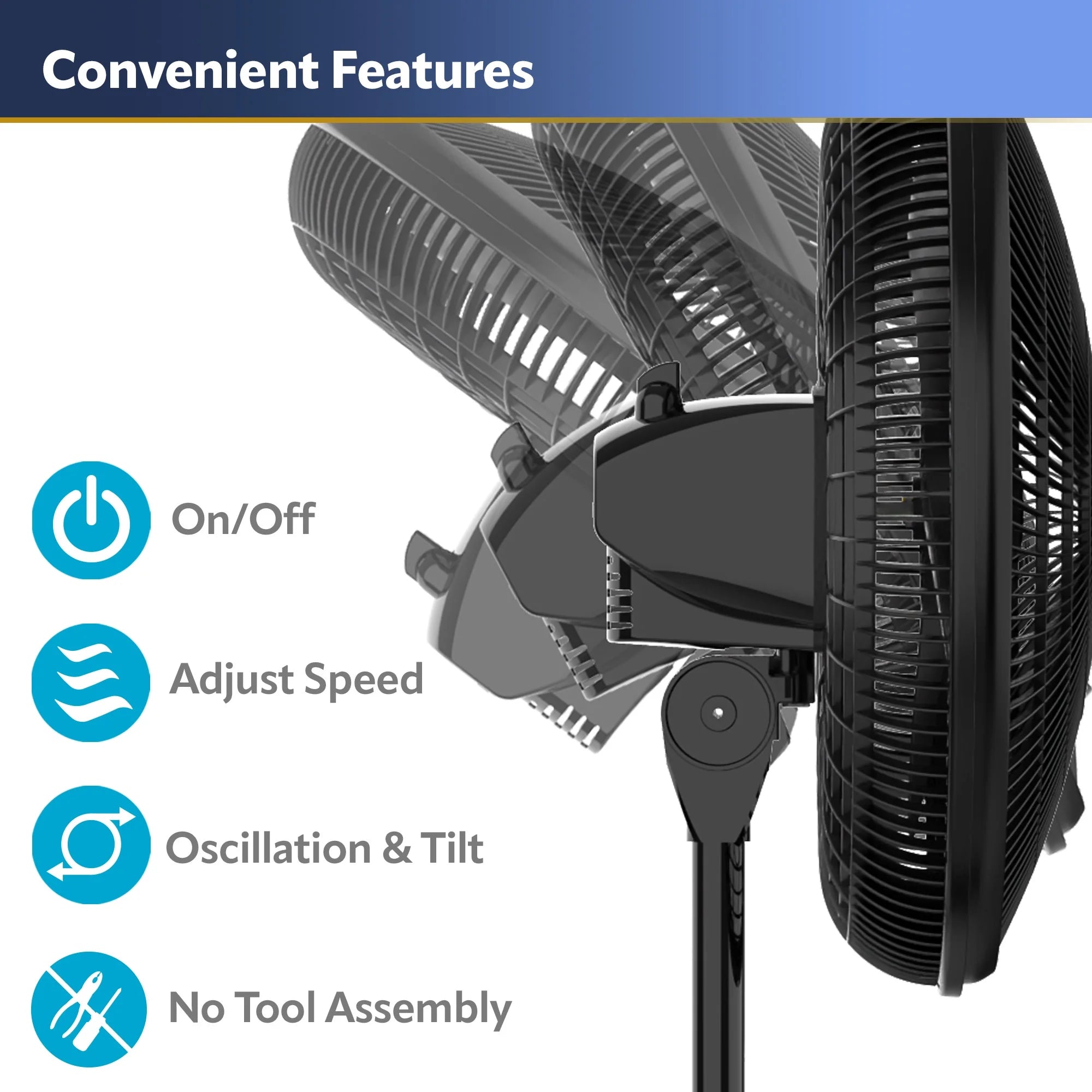 Lasko 16” 3-Speed Adjustable Oscillating Pedestal Fan, Black, S16500 New