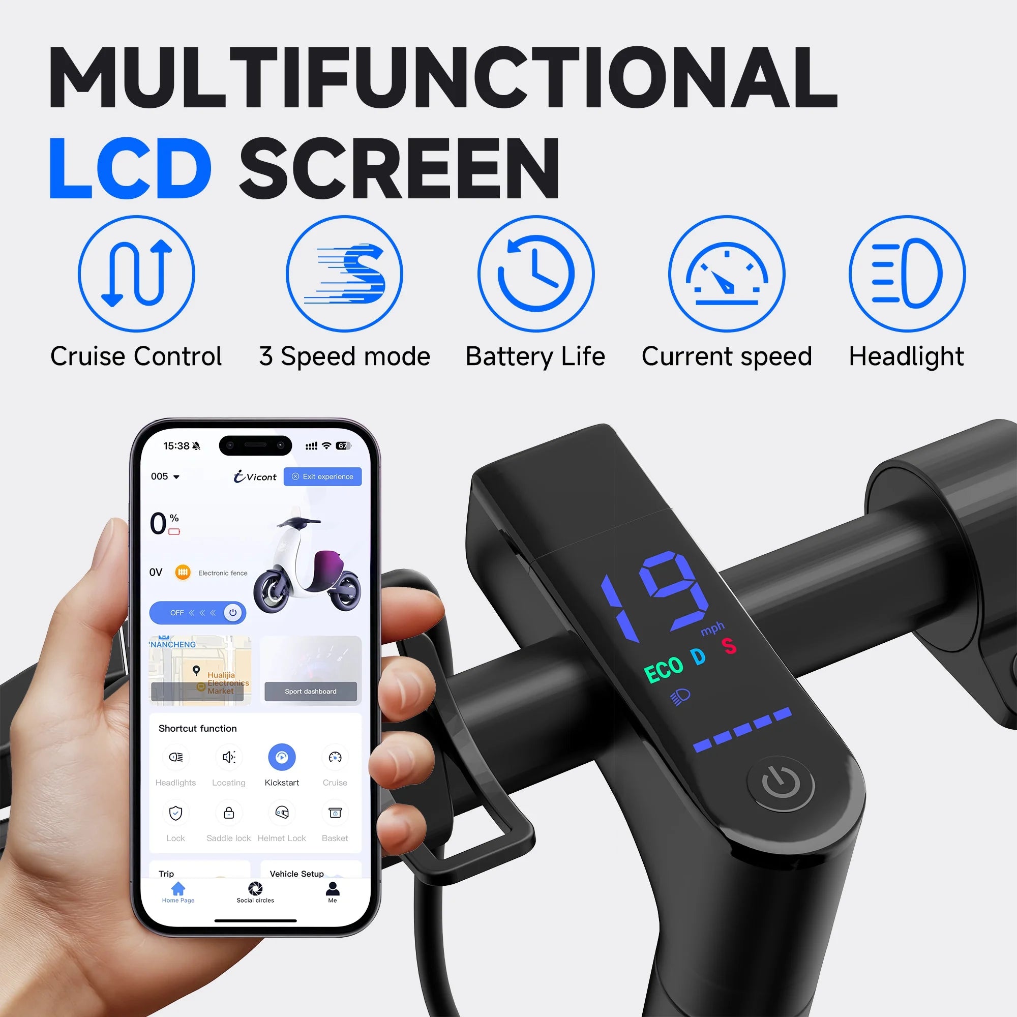 PRINTE N6 Electric Scooter 350W with LCD Display Waterproof APP 19MPH for Adult and Teen