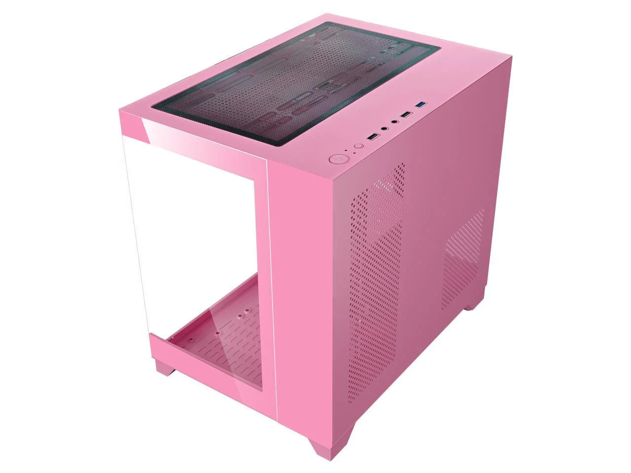 DIYPC ARGB-Q1.V2-P Pink USB3.0 Tempered Glass Micro ATX Gaming Computer Case W/ Dual Tempered Glass Panel and 3 X ARGB 120Mm Fans (Pre-Installed)