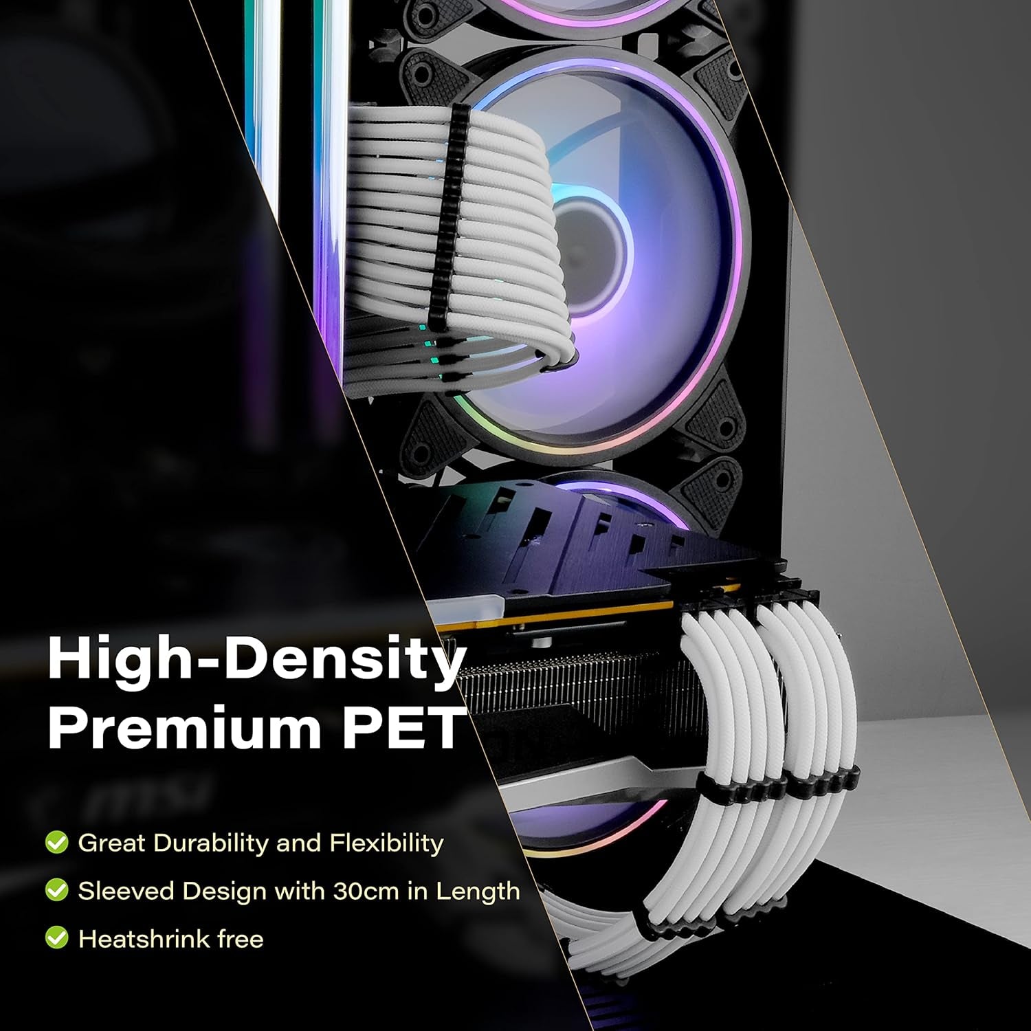 EZDIY-FAB PSU Extension Cable Sleeved Custom Mod PC Power Supply Cable, Soft Nylon Braided with Comb Kit 24PIN/8PIN to 6+2Pin/ 8PIN to 4+4PIN-30CM 300MM - White