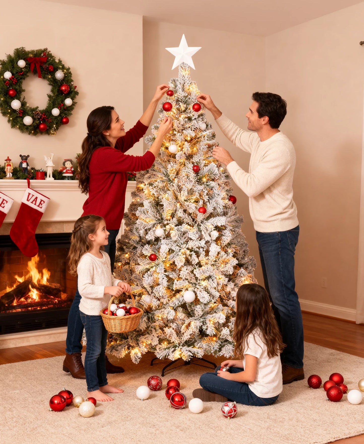 6-Foot Pre-Lit Snow Flocked Christmas Tree Featuring 250 Warm White Lights and 1000 Branch Tips