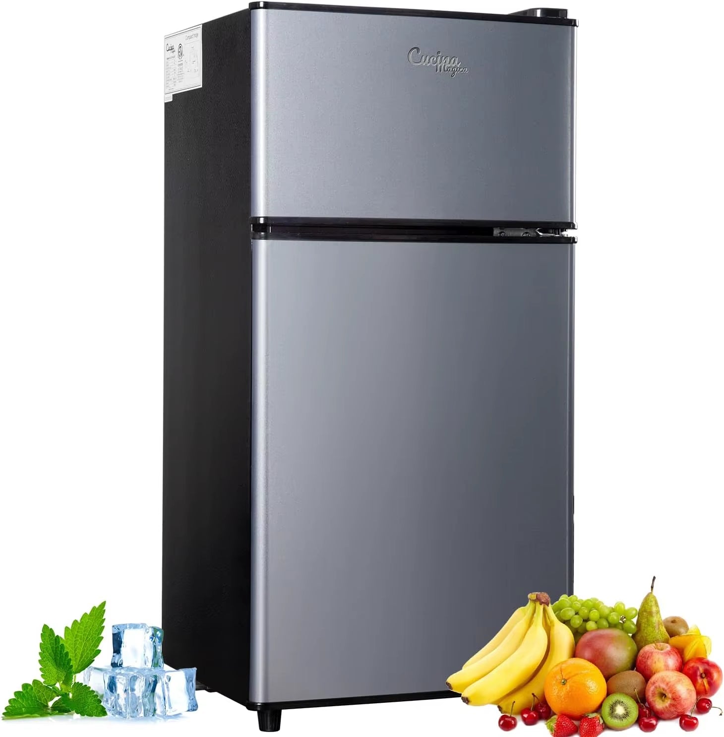 Mini Fridge with Freezer, 2.9 Cu.Ft Small Fridge, Energy Saving, Low Noise,7 Adjustable Thermostat, Double Door Refrigerator