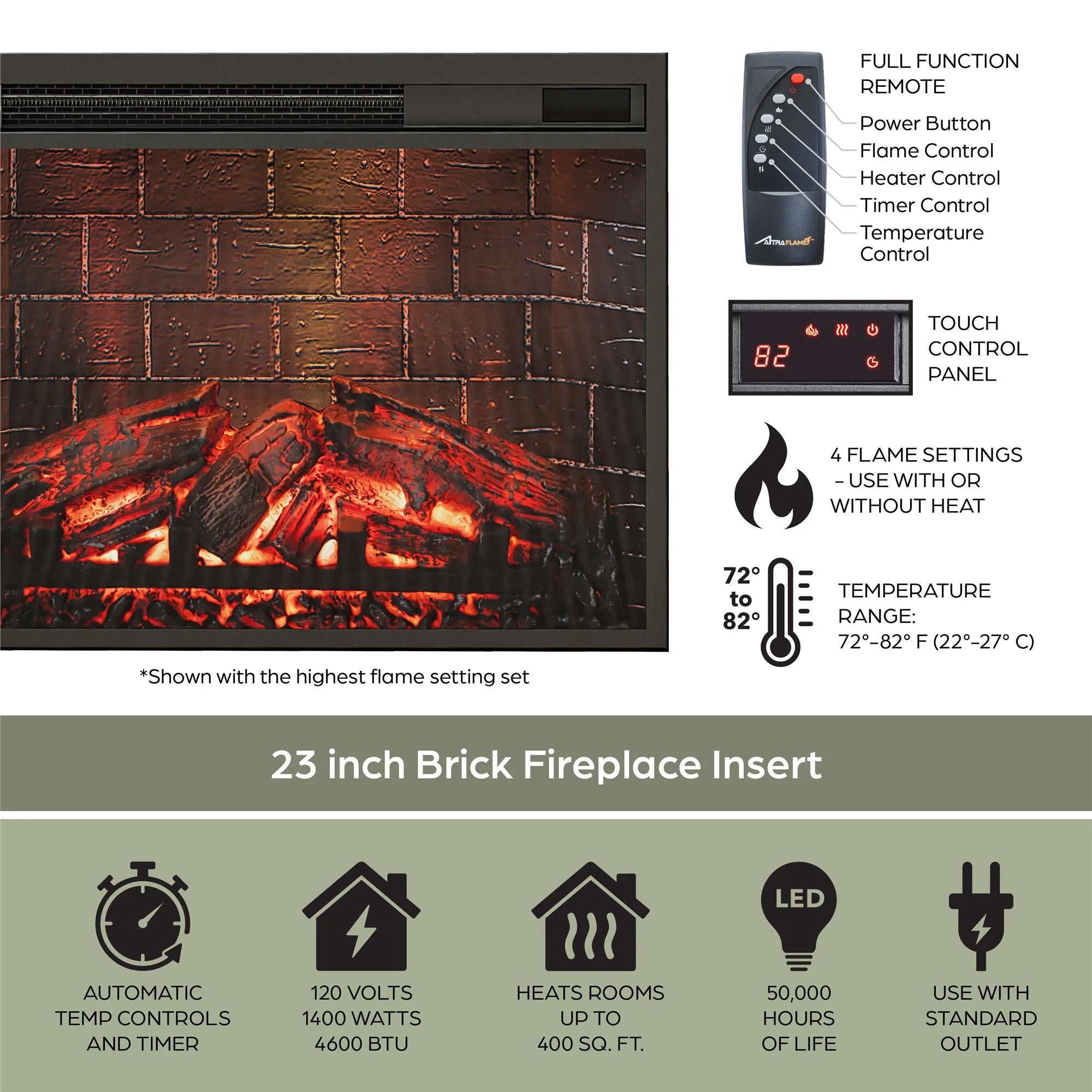 Ashton Lane Electric Fireplace TV Stand with Remote for Tvs up to 65In, Black Oak