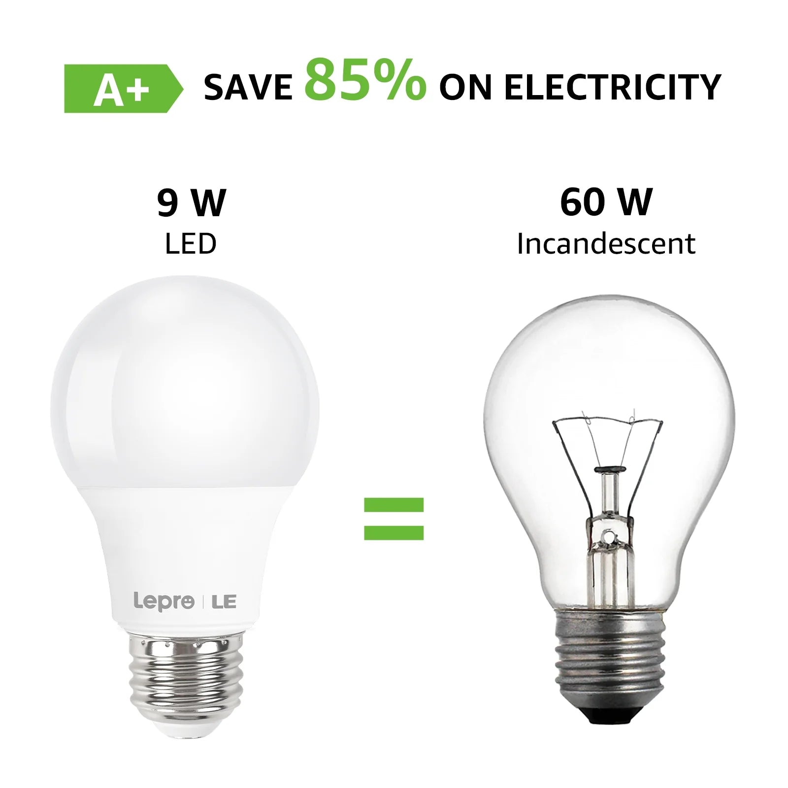Lepro LED Light Bulbs 60 Watt Eqv Annual save $6.12 Per, Soft White 2700K, 9W 800 Lumens Non-Dimmable, A19 E26 Standard Medium Base, 10000 Hour Lifetime 5 Count