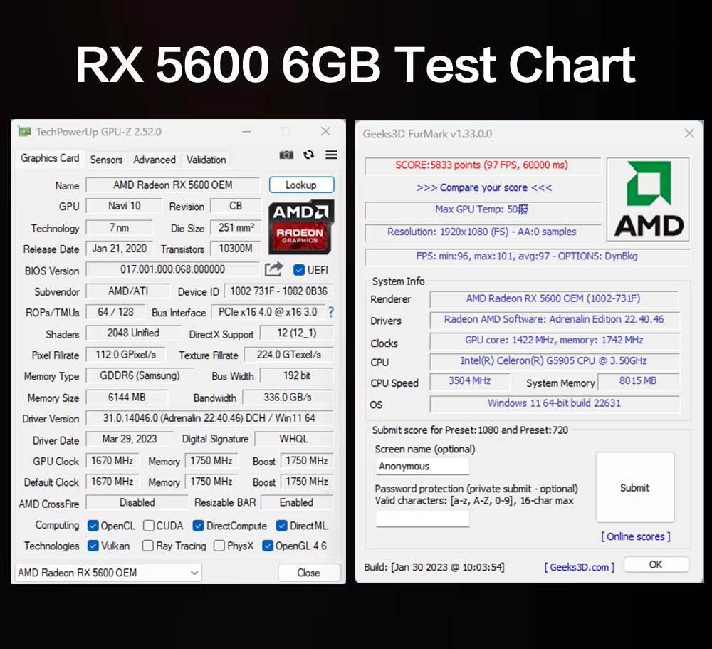 MLLSE New Radeon RX5600 6GB Graphic Card GDDR6 6GB Gaming Computer GPU AMD RX5600 6GB Game Desktop Computer Graphics Card
