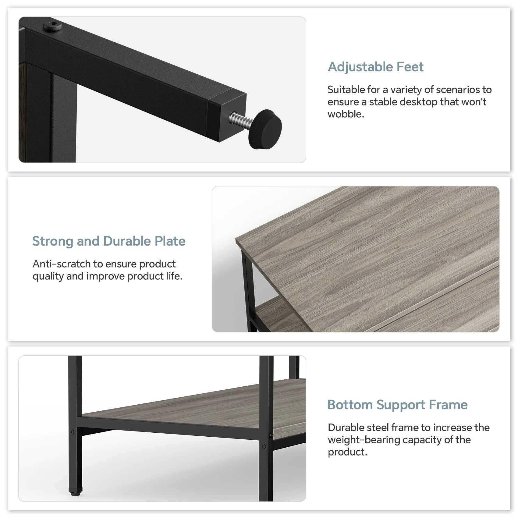 JOZ 3-Piece Coffee Table Set for Living Room, End Table Set with Storage, Includes 1 Coffee Table and 2 End Tables, Rock Gray