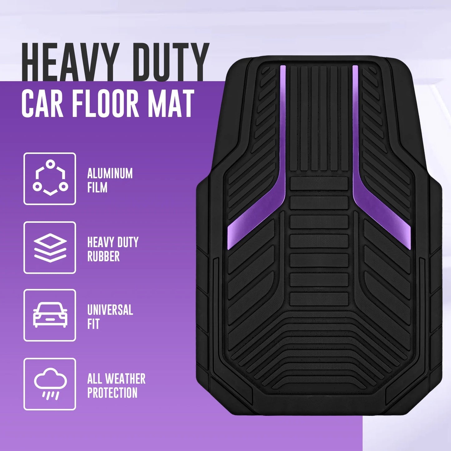 Road Comforts Heavy-Duty Rubber Floor Mats with Purple Aluminum Film - Complete Set for Front and Rear Vehicles