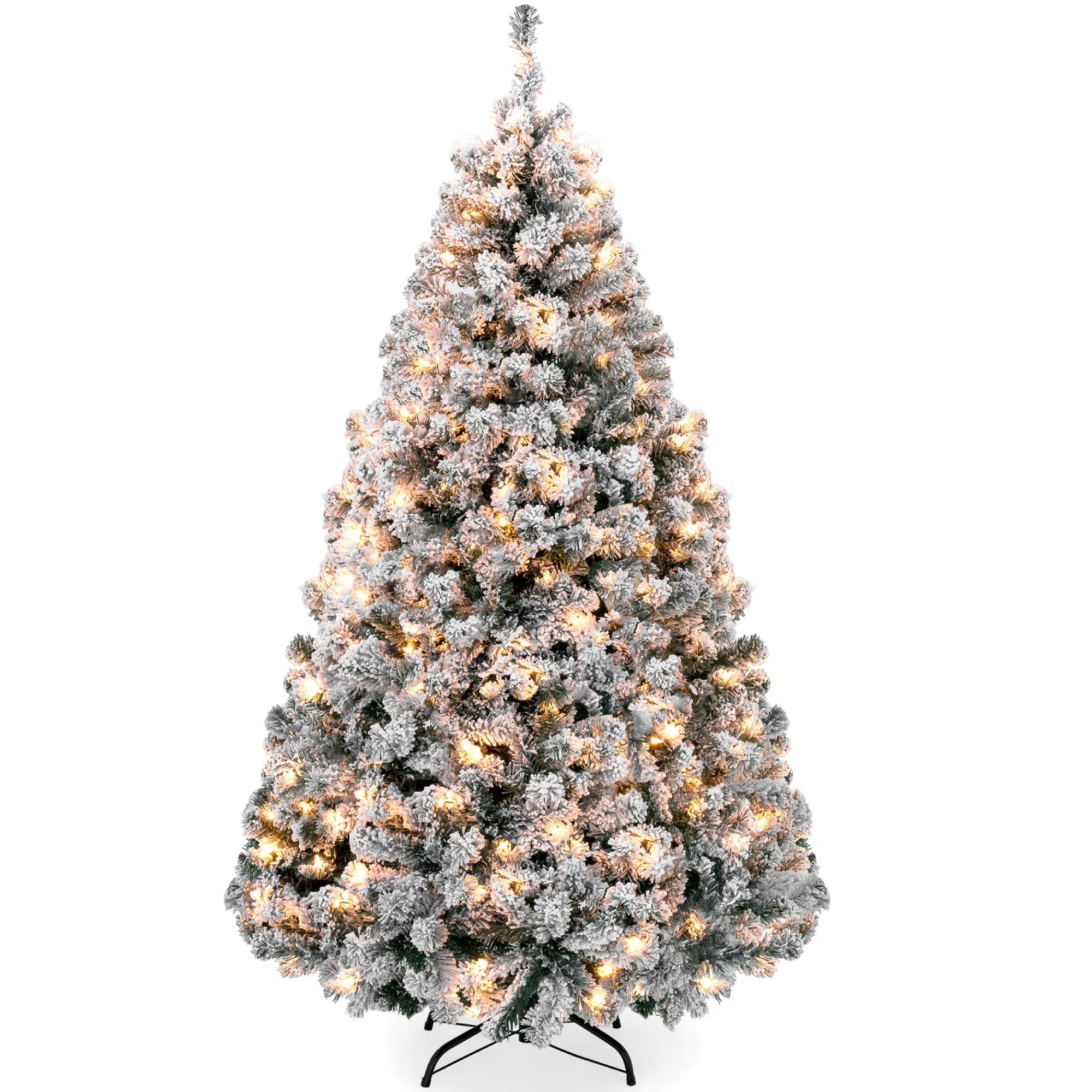 6-Foot Pre-Lit Holiday Christmas Pine Tree with Snow Flocked Branches and 250 Warm White Lights