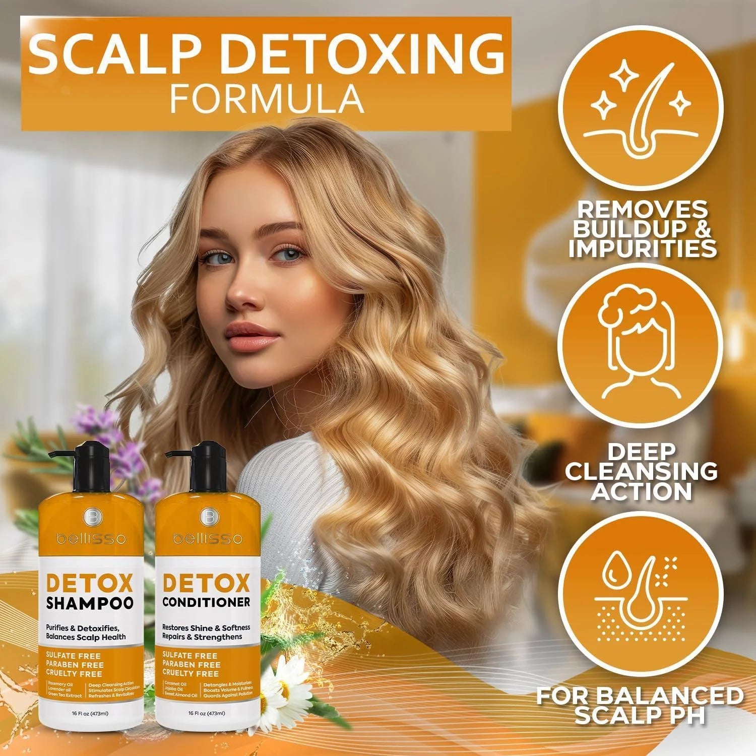 Detox Shampoo and Conditioner Set Ideal for Oily Hair Men and Women Remove Product Buildup Sulfate and Paraben Free with Scalp Clarifying and Detoxifying Properties with Rosemary Oil