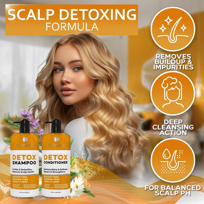 Detox Shampoo and Conditioner Set Ideal for Oily Hair Men and Women Remove Product Buildup Sulfate and Paraben Free with Scalp Clarifying and Detoxifying Properties with Rosemary Oil