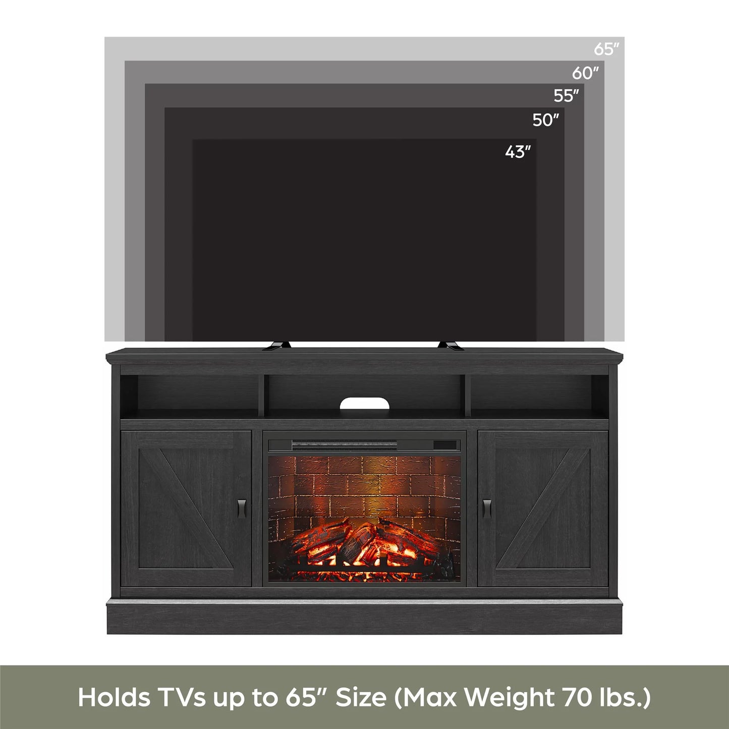 Ashton Lane Electric Fireplace TV Stand with Remote for Tvs up to 65In, Black Oak