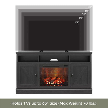 Ashton Lane Electric Fireplace TV Stand with Remote for Tvs up to 65In, Black Oak