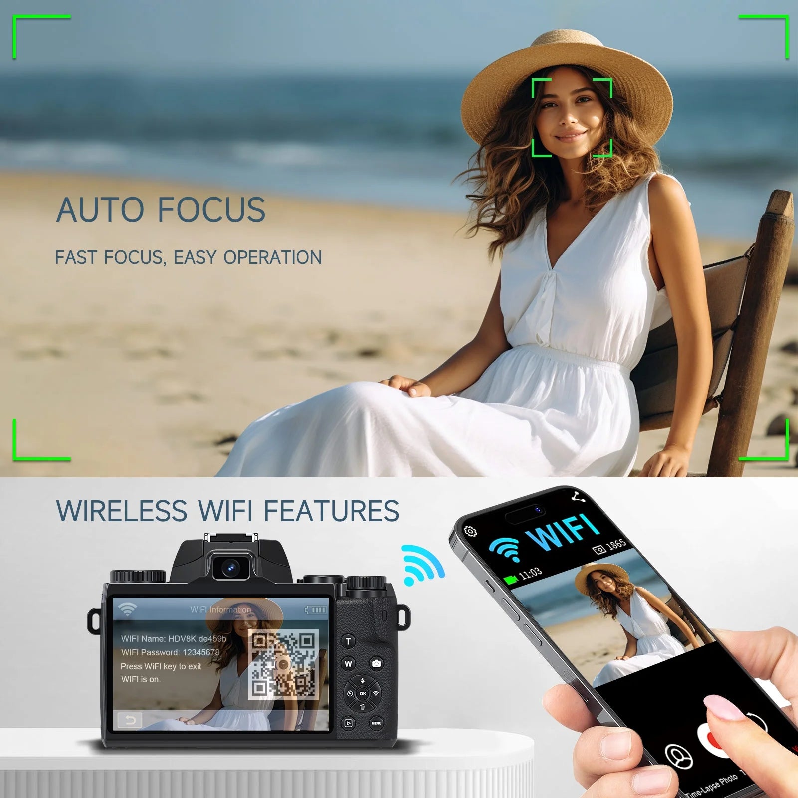 8K Digital Camera for Photography and Vlogging with Dual-Lens, 16X Digital Zoom, WiFi Touchscreen, 3000mAh Battery, and 32GB TF Card