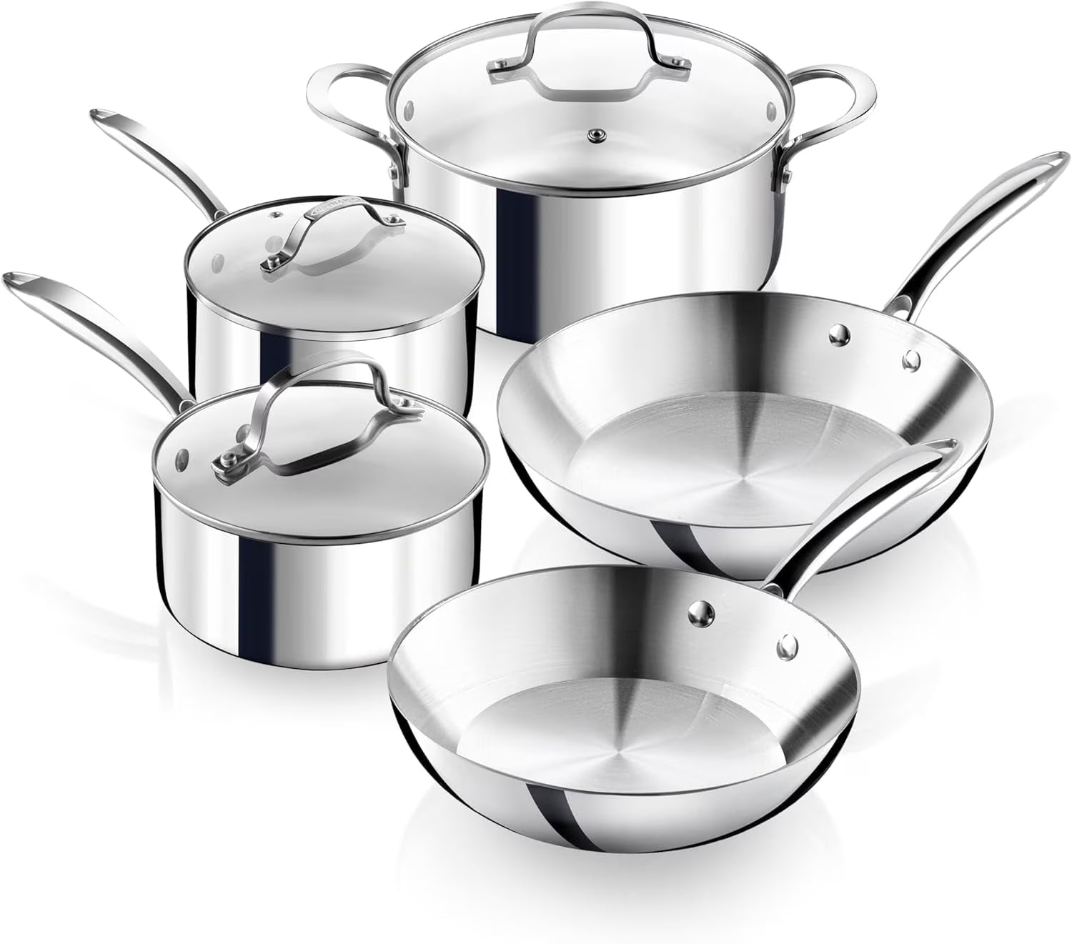 Gotham Steel 10 Pcs Stainless Steel Cookware Set, Pots and Pans Set Non Stick with Induction Cookware, Made without Forever Chemicals, Metal Utensil Safe, Oven and Dishwasher Safe