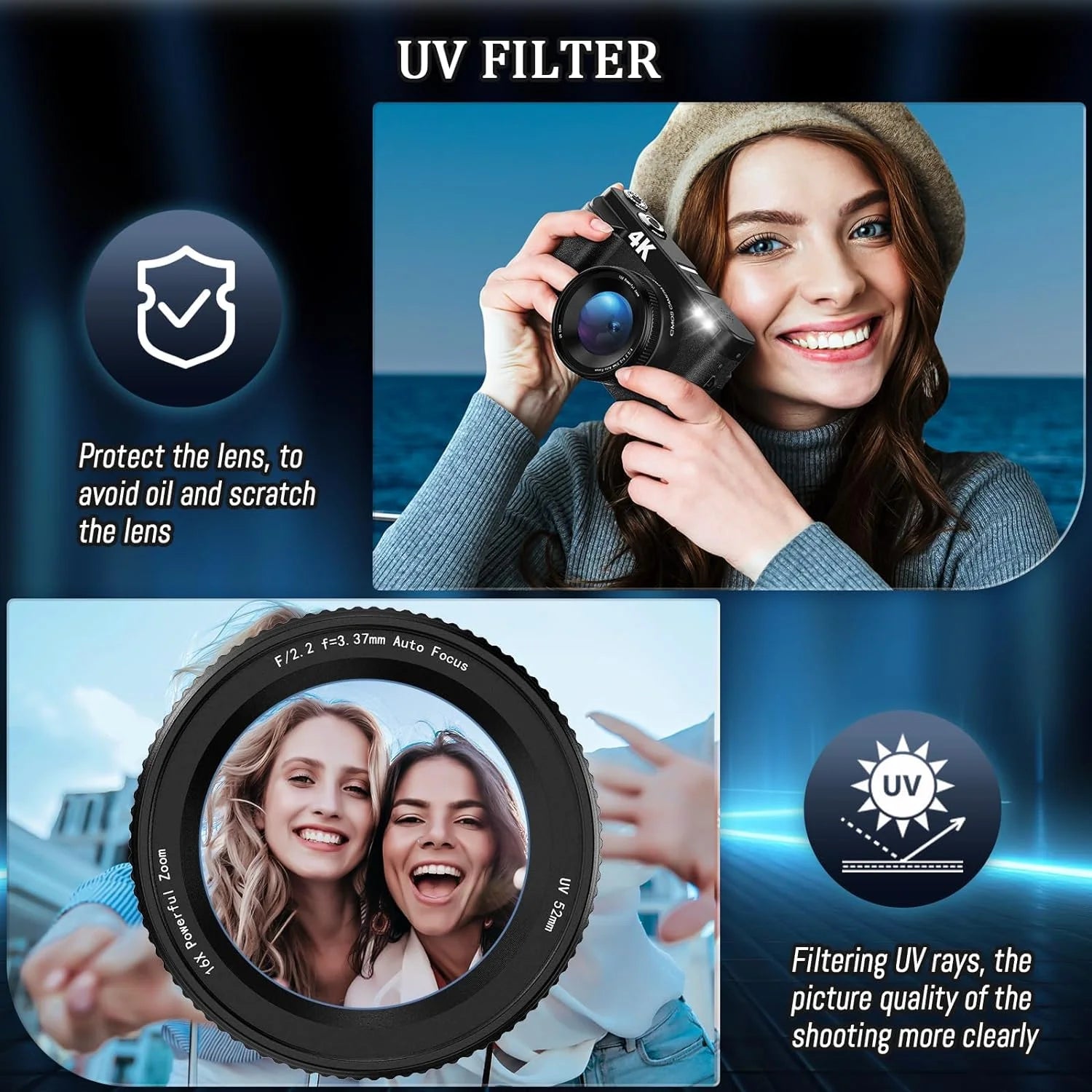 4K 48MP Digital Vlogging Camera with Autofocus and 16X Zoom, Includes 32GB SD Card for YouTube Content Creation