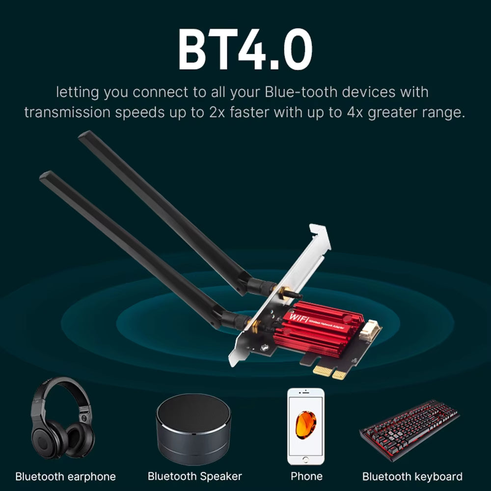 FENVI Wifi 5 PCI-E Wireless Adapter AC1200 Network Card Dual Band 2.4G/5Ghz 802.11AC for Bluetooth 4.0 Desktop Windows 7/8/10/11