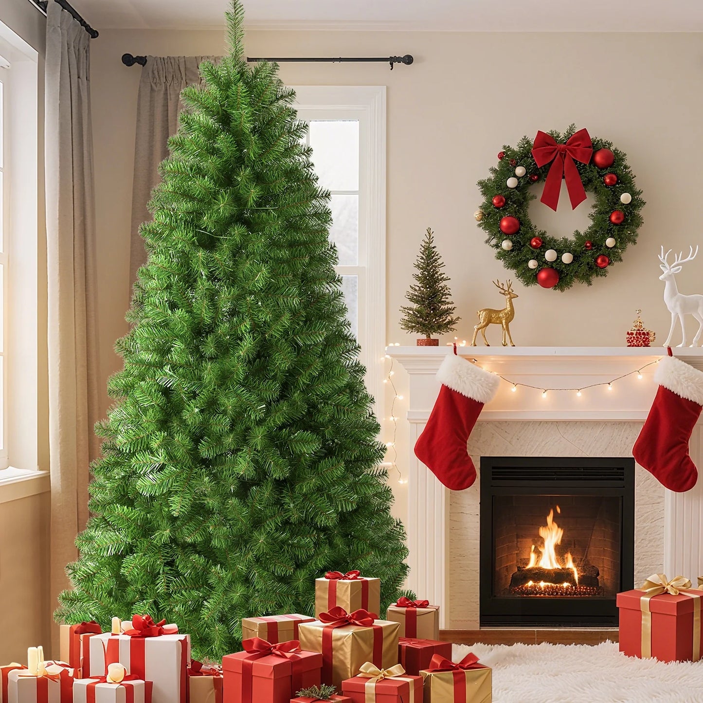 6.5-Foot Pre-Lit Premium Hinged Artificial Christmas Tree with Warm White Lights for Elegant Holiday Decor