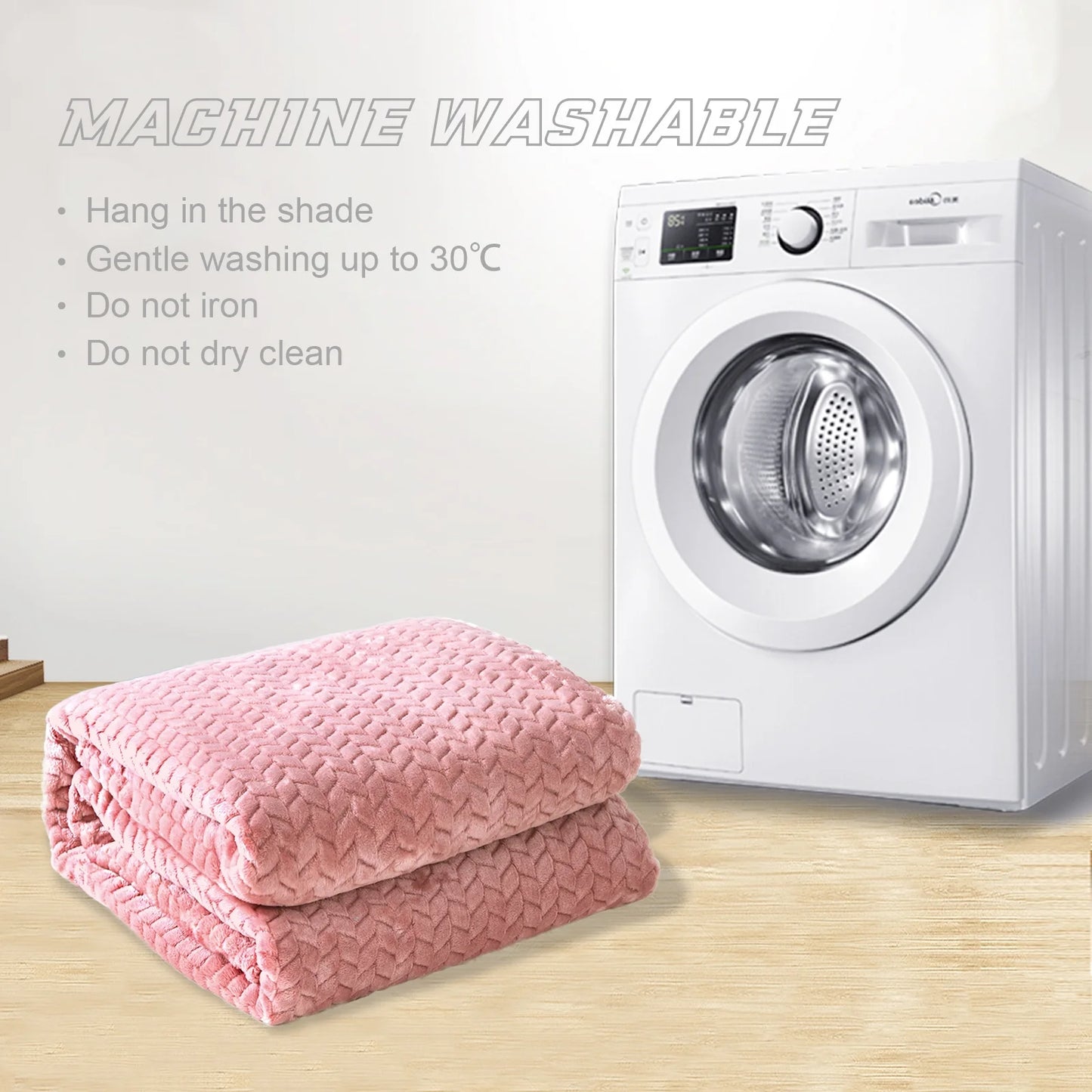 Large Jacquard Weave Flannel Fleece Throw Blanket with Leaves Pattern (50" x 70", Pink)