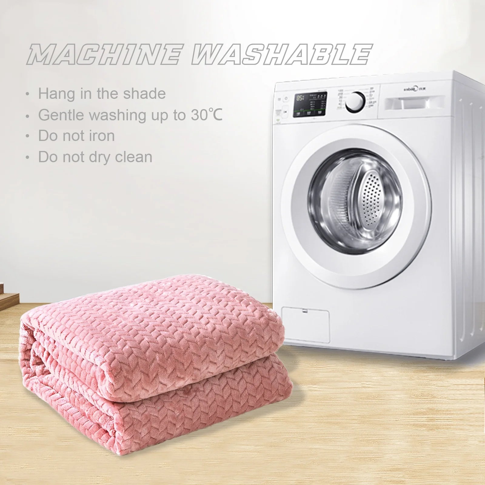 Large Jacquard Weave Flannel Fleece Throw Blanket with Leaves Pattern (50" x 70", Pink)