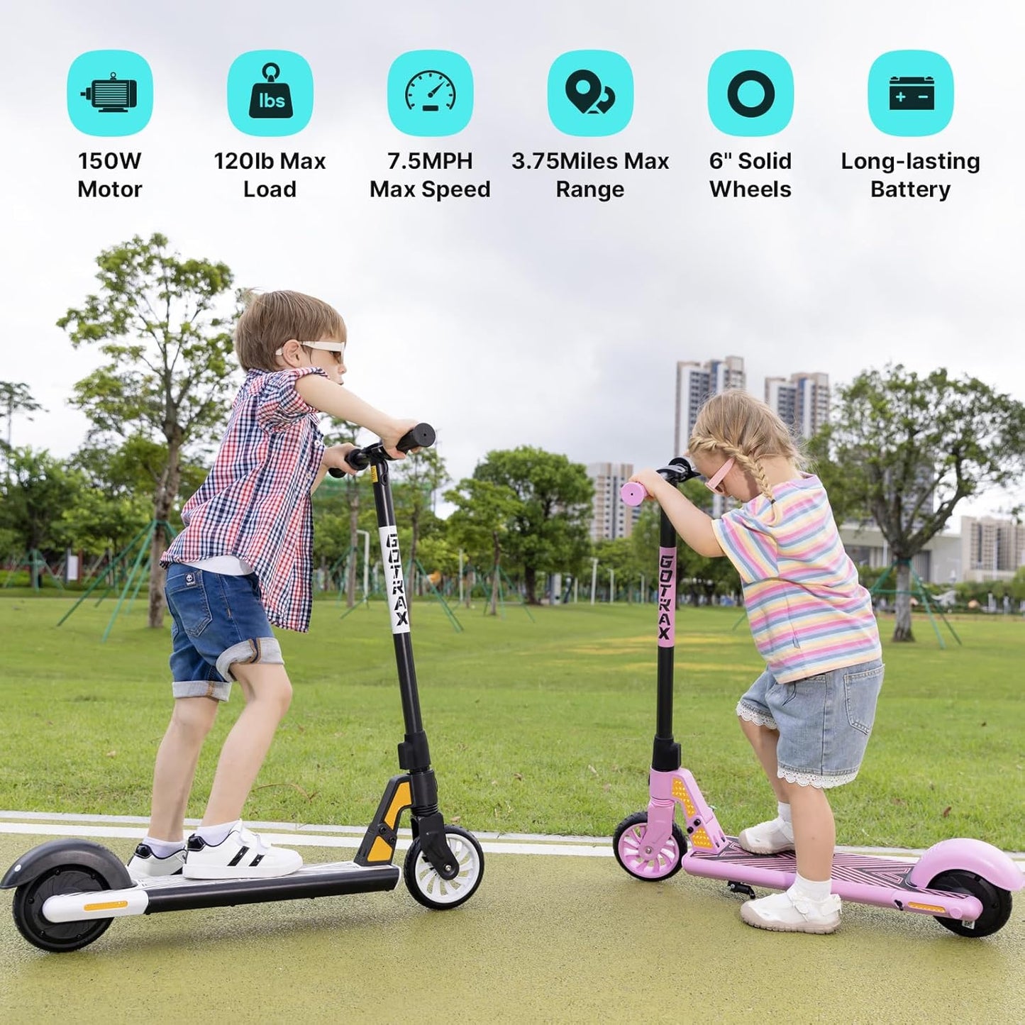 Gotrax GKS Series Electric Scooter for Children Aged 6-12, Maximum Speed of 7.5 MPH and Range of 3.75-4 Miles, 150W Motor, 6-Inch Wheels, User-Friendly Thumb Throttle, Durable All-Metal Frame Supports Up to 121 Pounds for Boys and Girls
