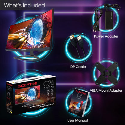 C255B-FWT240 24.5-Inch Curved Gaming Monitor - 240Hz, 1080P, 1ms Response Time, Dual DisplayPort and HDMI, Built-In Speakers, Machine Black, 2023