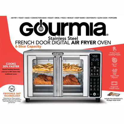 6-Slice Digital French Door Toaster Oven Air Fryer with 19 One-Touch Presets, 24L Capacity, Stainless Steel Finish