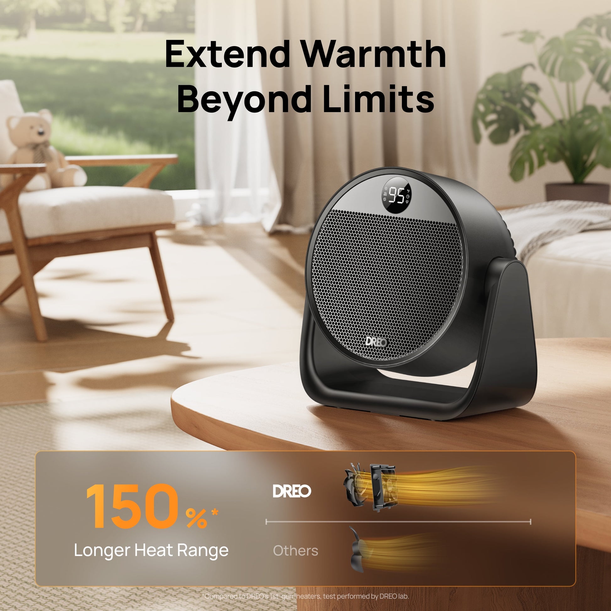1500W Electric Space Heater with Adjustable 60° Tilt, Thermostat, 12-Hour Timer, Remote Control, and 8 Safety Features for Home and Office Use
